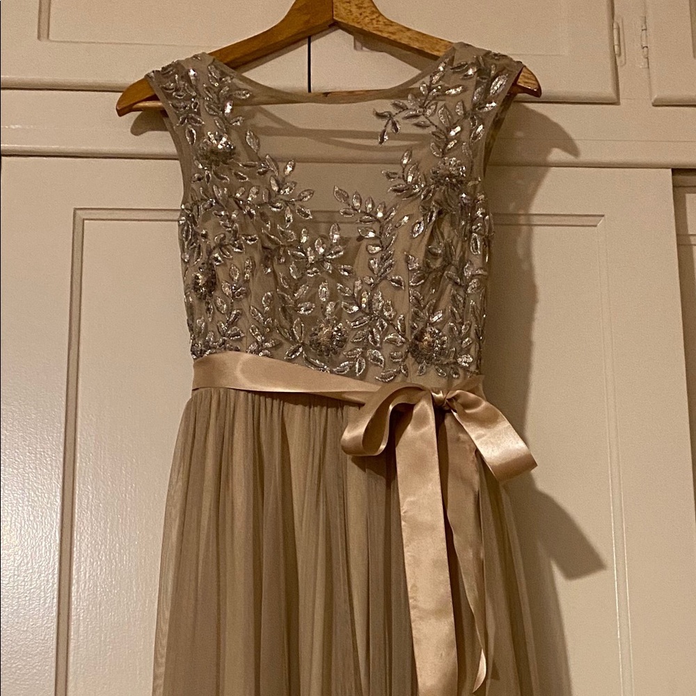 Aidan Mattox Embellished Tulle Cap-Sleeve Gown